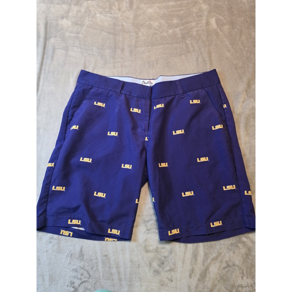 Ovation Mens LSU Tigers Shorts Size 36 Purple All Over Logo Print Golf Casual